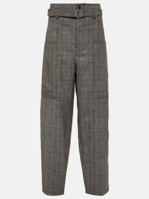 Kostkované vlněné rovné kalhoty s vysokým pasem Tod's šedé