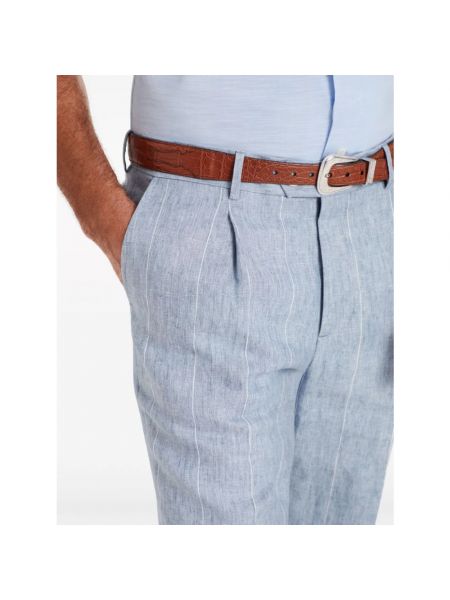 Lniane spodnie Brunello Cucinelli niebieskie