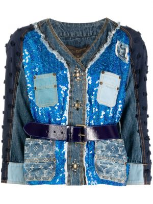 Žakárová džínová bunda s knoflíky Louis Vuitton modrá