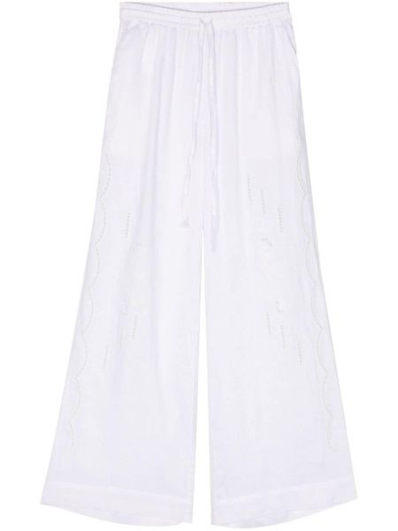 Ленени прав панталон на цветя P.a.r.o.s.h. бяло