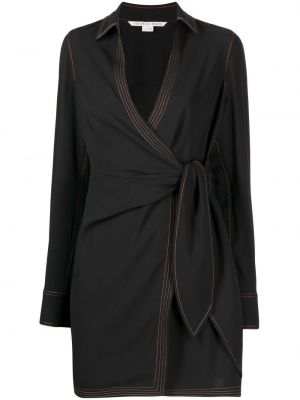 Dlouhé šaty s výstřihem do v s dlouhými rukávy z polyesteru Veronica Beard - černá