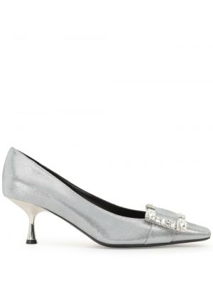 Pantofi cu toc din piele Sergio Rossi argintiu