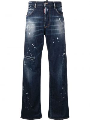Straight fit džíny s oděrkami Dsquared2 modré