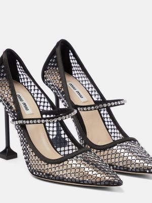 Мрежести полуотворени обувки с кристали Miu Miu черно