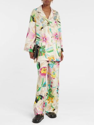Pantaloni de mătase cu model floral cu croială lejeră Gucci
