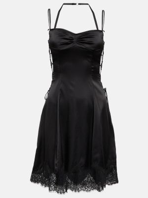 Svilena satenska haljina s čipkom Didu crna