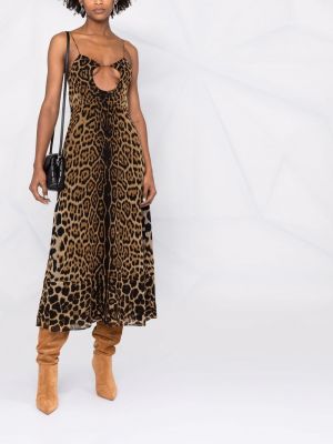 Robe de soirée à imprimé à imprimé léopard Saint Laurent marron