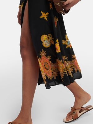 Rochie midi de mătase cu imagine Etro negru
