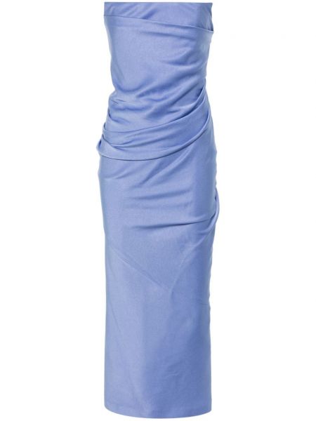 Drapiruotas suknele kokteiline satininis Alex Perry mėlyna