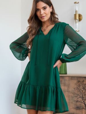 Шифоновое платье с длинным рукавом Pour Moi зеленое