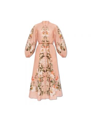Robe longue en lin à fleurs Zimmermann rose