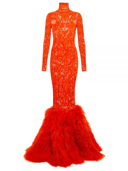 Sukienka długa koronkowa Alaã¯a pomarańczowa