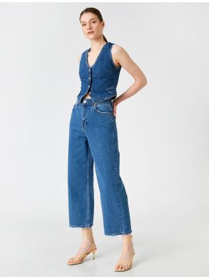 Voľné priliehavé džínsy s vysokým pásom Koton modrá
