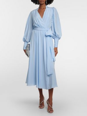 Шелковое платье миди с драпировкой Costarellos синее