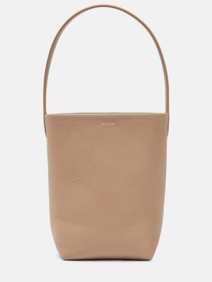 Bolsa de hombro de cuero The Row beige