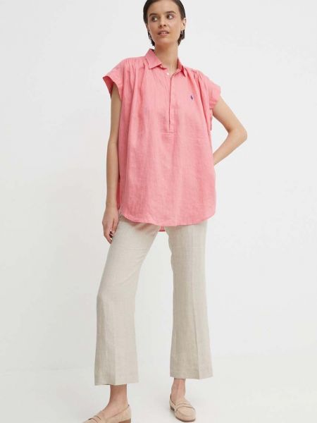 Lanena bluza Polo Ralph Lauren ružičasta