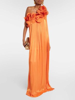 Vestido largo con volantes plisado Costarellos naranja