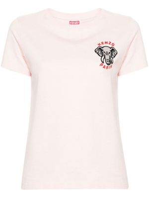 Памучна тениска бродирана Kenzo розово