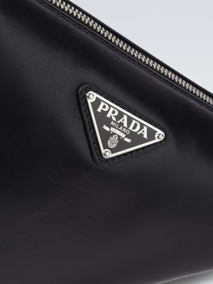 Кожени чанта през рамо Prada черно