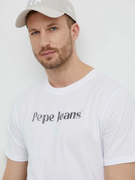 Памучна тениска с дълъг ръкав с принт Pepe Jeans бяло