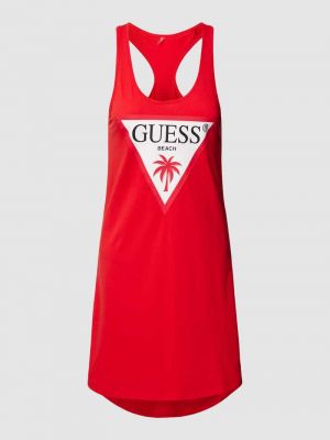 Sukienka midi z nadrukiem Guess czerwona