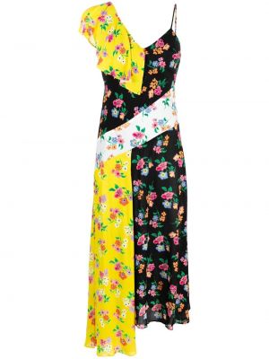 Asimetrična obleka s cvetličnim vzorcem s potiskom Msgm črna