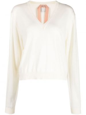 Vlněný svetr s výstřihem do v Nº21 bílý