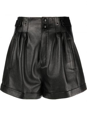 Pantaloni scurți din piele plisate Saint Laurent negru