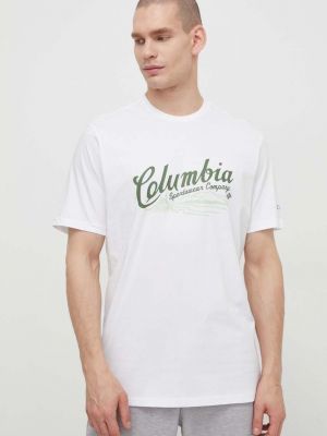 Памучна тениска с дълъг ръкав с принт Columbia бяло