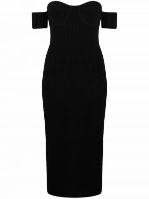 Viskózové pletené šaty s krátkými rukávy Helmut Lang - černá