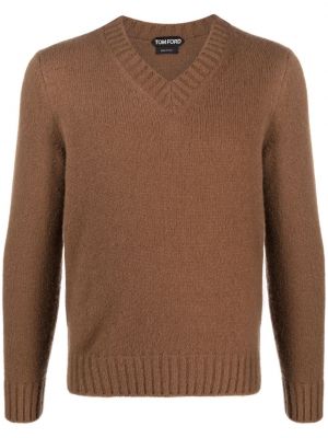 Džemper s v-izrezom Tom Ford smeđa