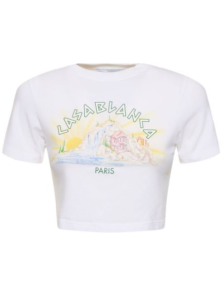 T-shirt i bomull med mönster Casablanca vit