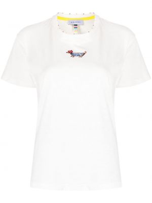 Perlen t-shirt mit stickerei Mira Mikati weiß