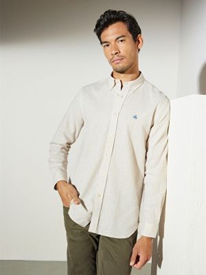 Рубашка на пуговицах слим с воротником на пуговицах Brooks Brothers бежевая