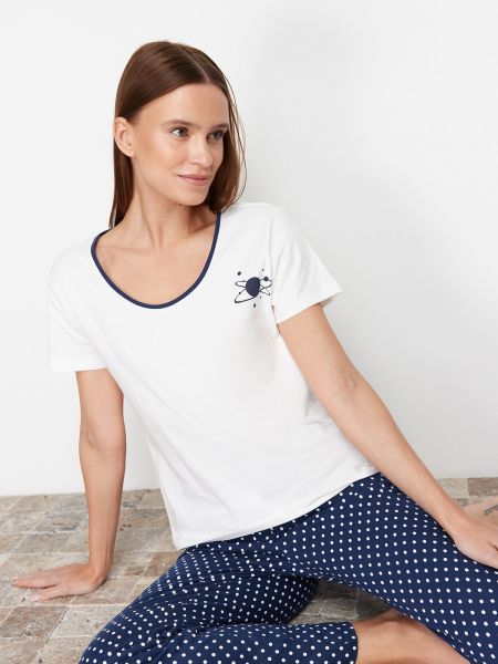 Плетена памучна пижама на точки Trendyol бяло