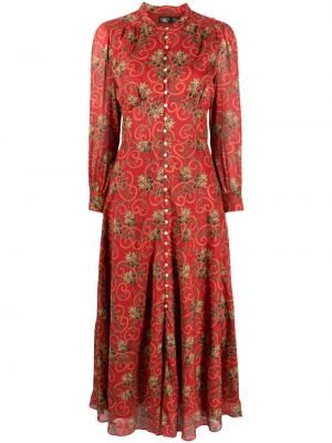 Bombažna dolga obleka s cvetličnim vzorcem s potiskom Ralph Lauren Rrl rdeča