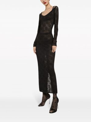Žakárové dlouhé šaty s výstřihem do v Dolce & Gabbana černé