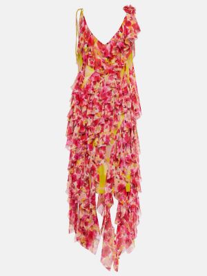 Svilena midi obleka s cvetličnim vzorcem Dries Van Noten