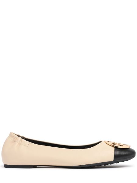 Lær ballerinasko Tory Burch beige