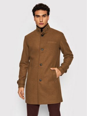 Płaszcz zimowy wełniany Jack&jones Premium brązowy