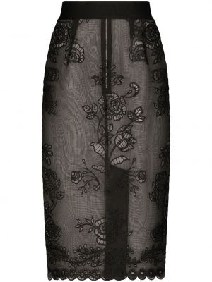 Nėriniuotas skaidrus gėlėtas sijonas Dolce & Gabbana juoda