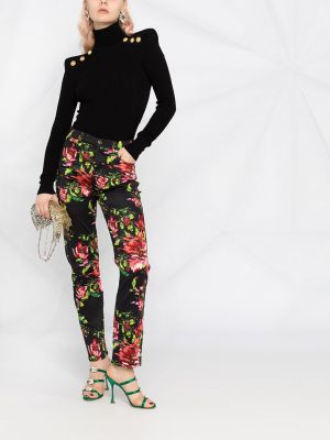 Spodnie slim fit w kwiatki z nadrukiem Alexandre Vauthier czarne