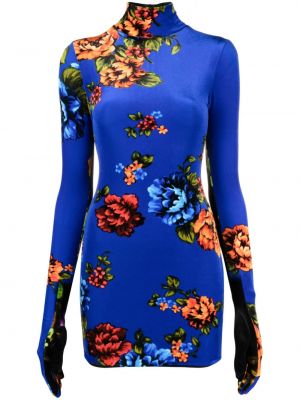 Кадифена рокля на цветя с принт Vetements синьо
