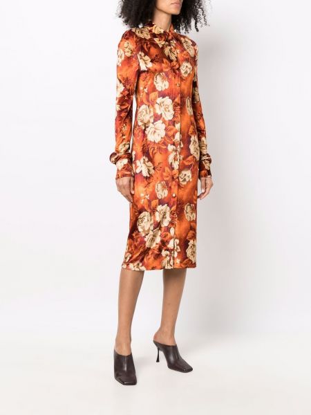 Květinové šaty s potiskem Kwaidan Editions oranžové