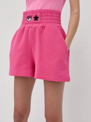 Chiara Ferragni pamut rövidnadrág női, rózsaszín, sima, magas derekú