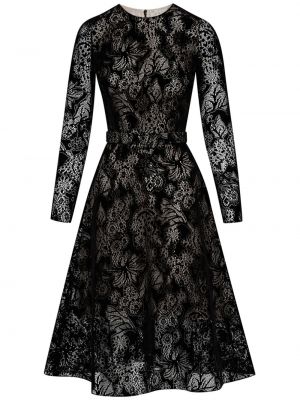 Sukienka midi w kwiatki koronkowa Oscar De La Renta czarna