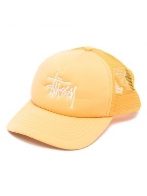 Haftowana czapka z daszkiem bawełniana Stussy żółta