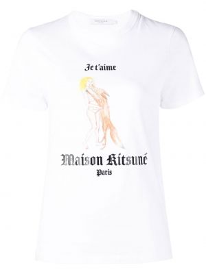 T-shirt z nadrukiem bawełniane z krótkim rękawem Maison Kitsune - biały