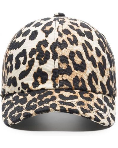 Raštuotas kepurė su snapeliu leopardinis Ganni juoda