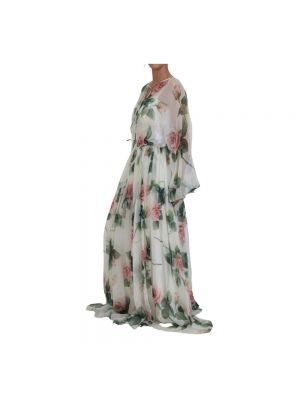 Jedwabna sukienka długa w kwiatki Dolce And Gabbana biała